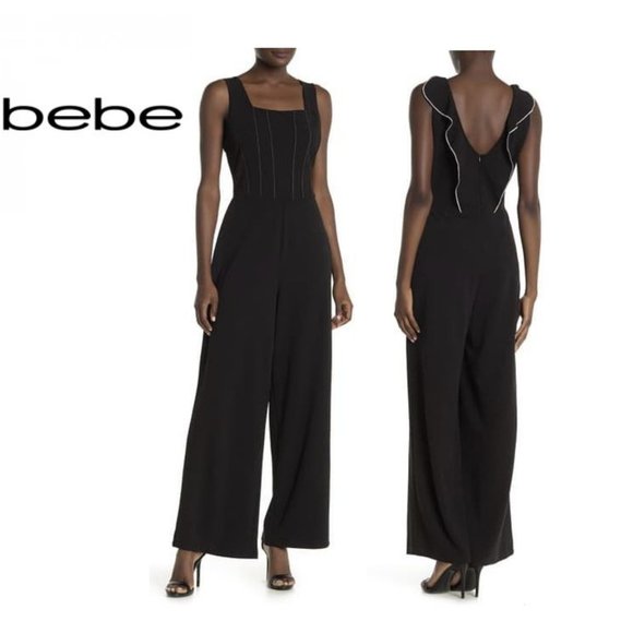 bebe Pants - NEW bebe Topstitch Sexy Black Corset Jumpsuit 12